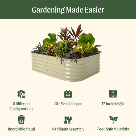 Vego garden Aluzinc Raised Garden Bed Kits, 17" Tall 6 in 1 Modular Metal Raised Planter Bed for Vegetables Flowers Patio Ground Planter Box-British Green Vego garden