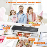 Bonsaii Laminator Machine, 9 Inch Laminators Machine with 50 Laminating Sheets, Laminator with Never Jam Technology for Doc/Posters/Photo, Simple Convenient for Home, Office and School - L418-C Grey bonsaii
