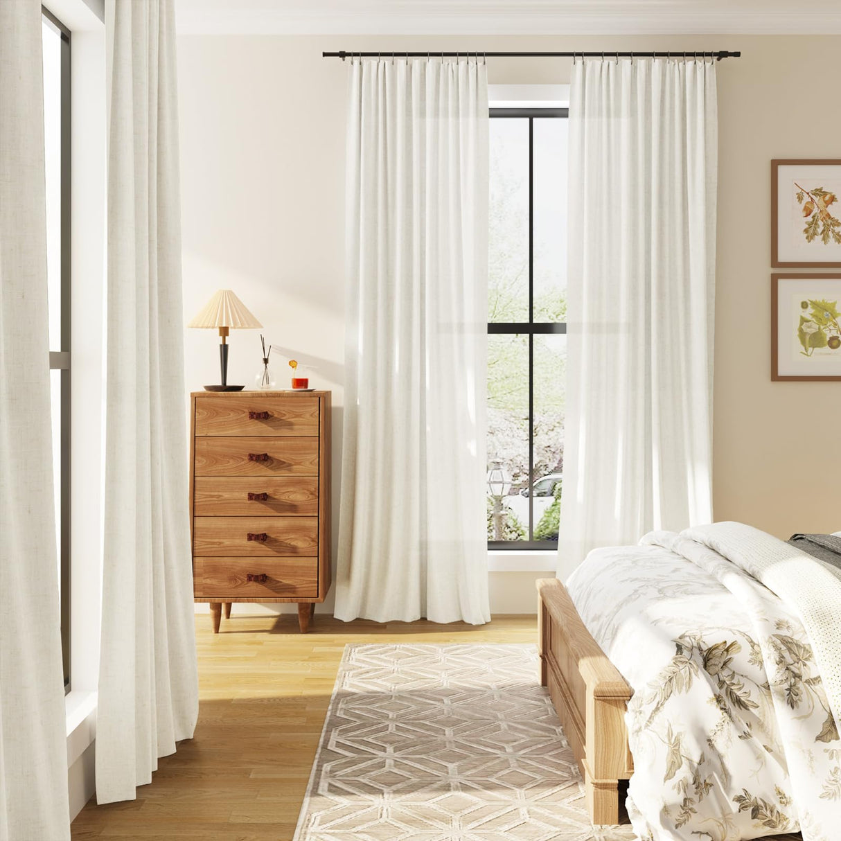 Guken Natural Linen Curtains 84 Inch Length for Living Room Bedroom 2 Panels Set Rod Pocket Light Filtering Semi Sheer Window Curtains 52 Inch Width Boho Farmhouse Linen Drapes Cream Ivory, W52xL84 Guken