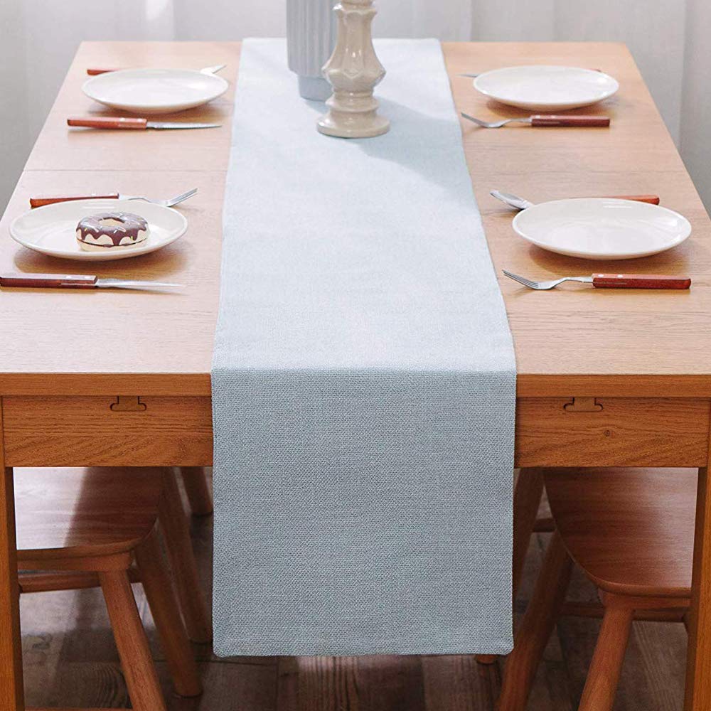 Soft Caddice Faux Linen Table Runner 2 Piece Fabric in 1 for Family Dinners or Gatherings, Indoor or Outdoor Parties, Everyday Use (12 x 72, Seats 4-6 People), Light Blue NATUS WEAVER