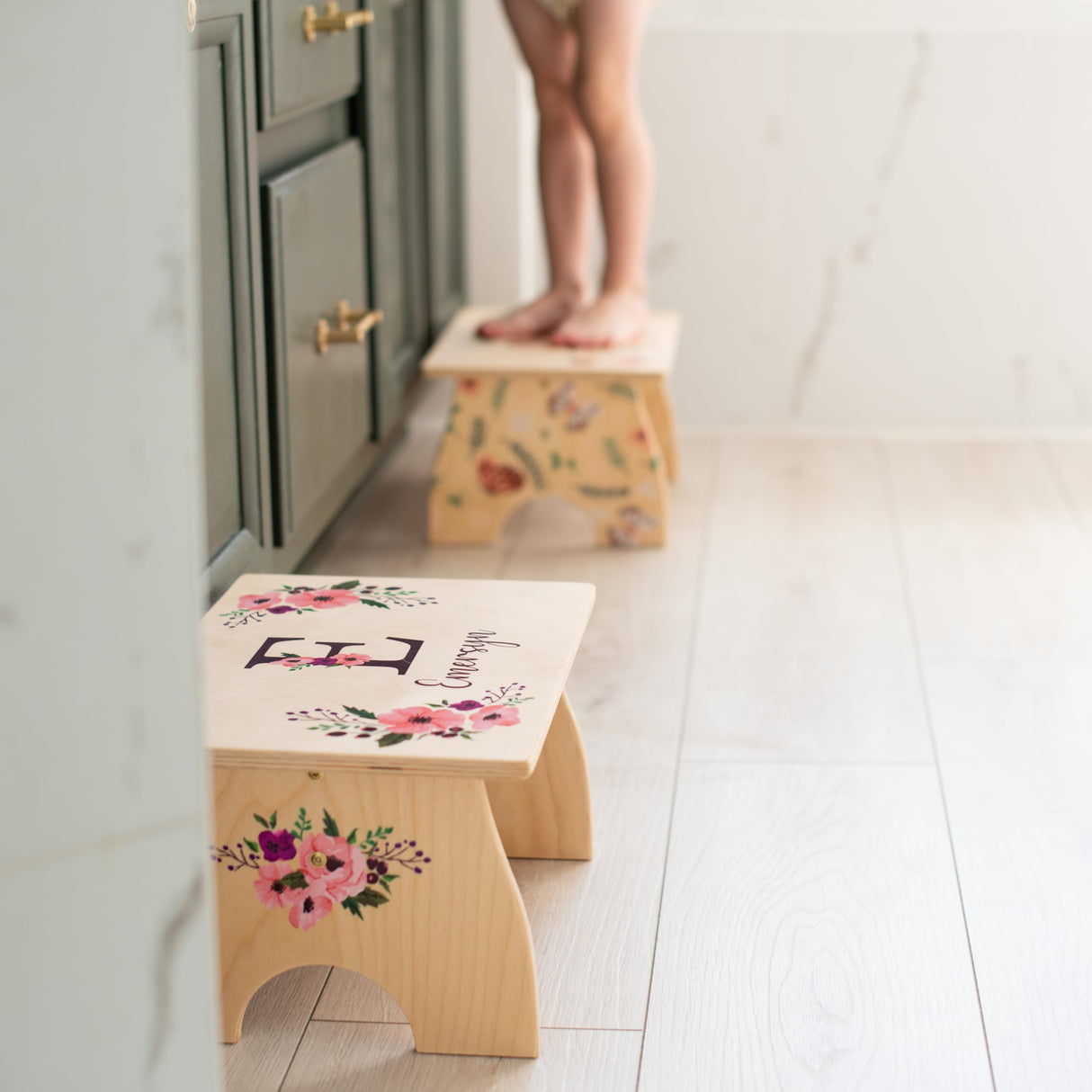 Unicorn Step Stool for Kids- Personalized Wood Toddler Step Stool with Name for Kitchen Sink, Bathroom, Potty Training, Kitchen Sink- Sturdy and Safe- Made in USA by BloomOwl (Unicorn- Doodle) BloomOwl