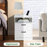 ODIKA Everyday Side Table with Fast Charging Station - USB C Cable Fast Charging, Wooden White Nightstand Bedside Table with 2 Drawers, End Table for Bedroom, Set of 1 ODIKA
