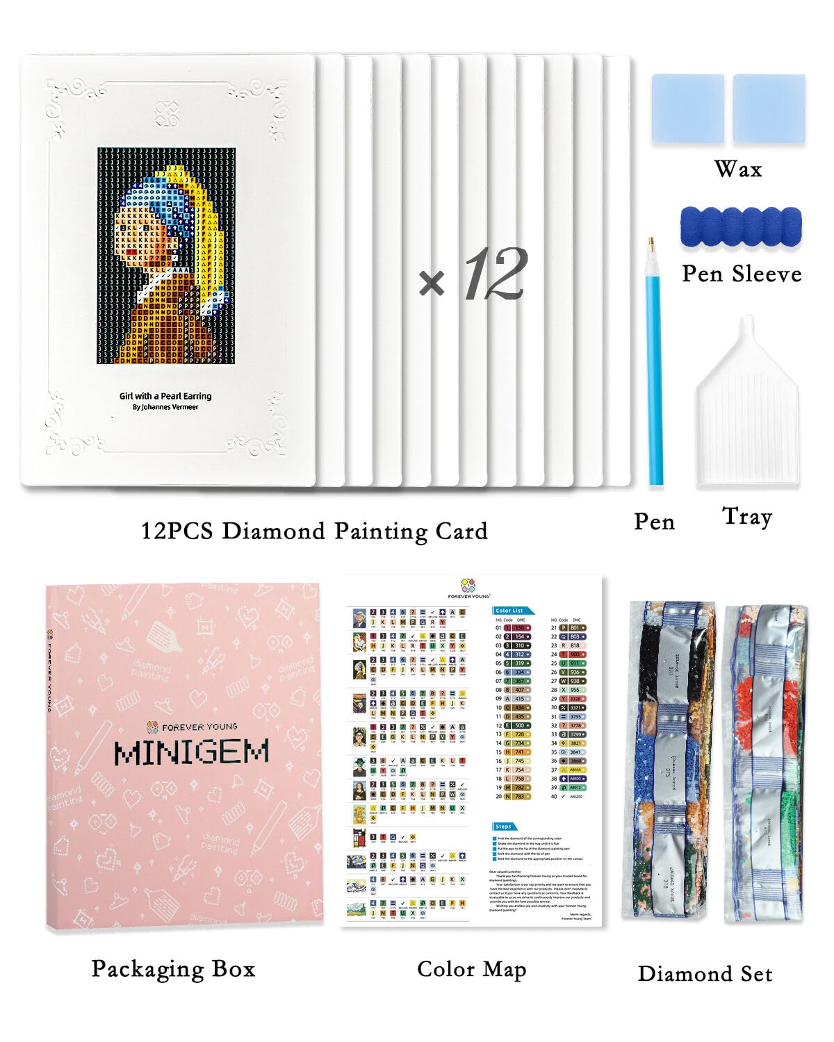 Minigem 12pcs Small Diamond Painting Kits Small Diamond Art Kits, Quick & Classic Mini Diamond Painting Kits for Beginners 1-Hour Painting, Postcard-Style Diamond Art Square Drill Pocket-Sized 5x7in forever young