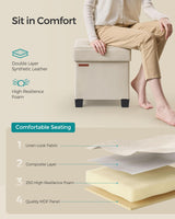 SONGMICS Storage Ottoman, Small Ottoman Foot Rest with Legs, 15 x 15 x 15.7 Inches Foot Stool, Ottoman with Storage, Load up to 660 lb, for Living Room, Bedroom, Dorm, Cream White ULSF014W01 SONGMICS