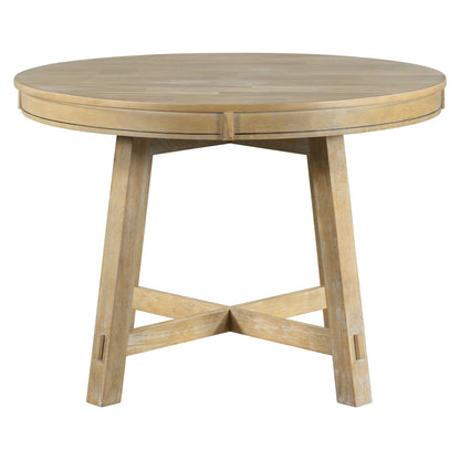 Quarte Farmhouse Round Extendable Dining Table with 16" Leaf Wood Kitchen Table - WoodArtSupply