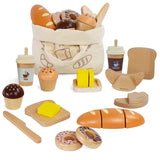 PairPear Wooden Bakery Toy Food Playset,Kids Pretend Play Food Kitchen Accessories with Shopping Bag,Toddlers Cutting Food Gift for Boys and Girls 3 Years and Up PairPear