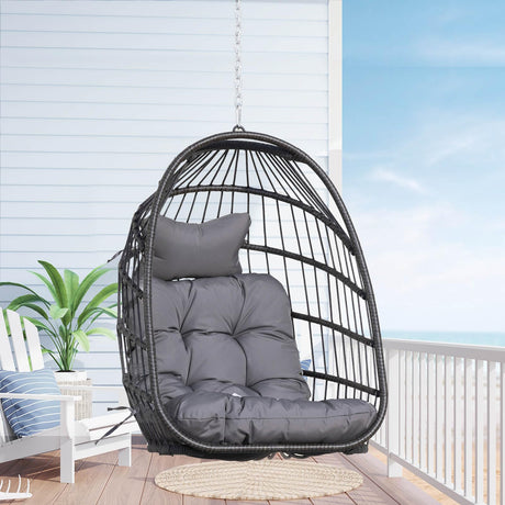 Nicesoul Patio Hanging Egg Chair No Stand, Foldable Ceiling Egg Basket Chairs Without Stand Indoor Outdoor, 350lbs Egg Shell Swing Hammock Chair with Cushion for Backyard, Balcony, Outside, Dark Grey NICESOUL
