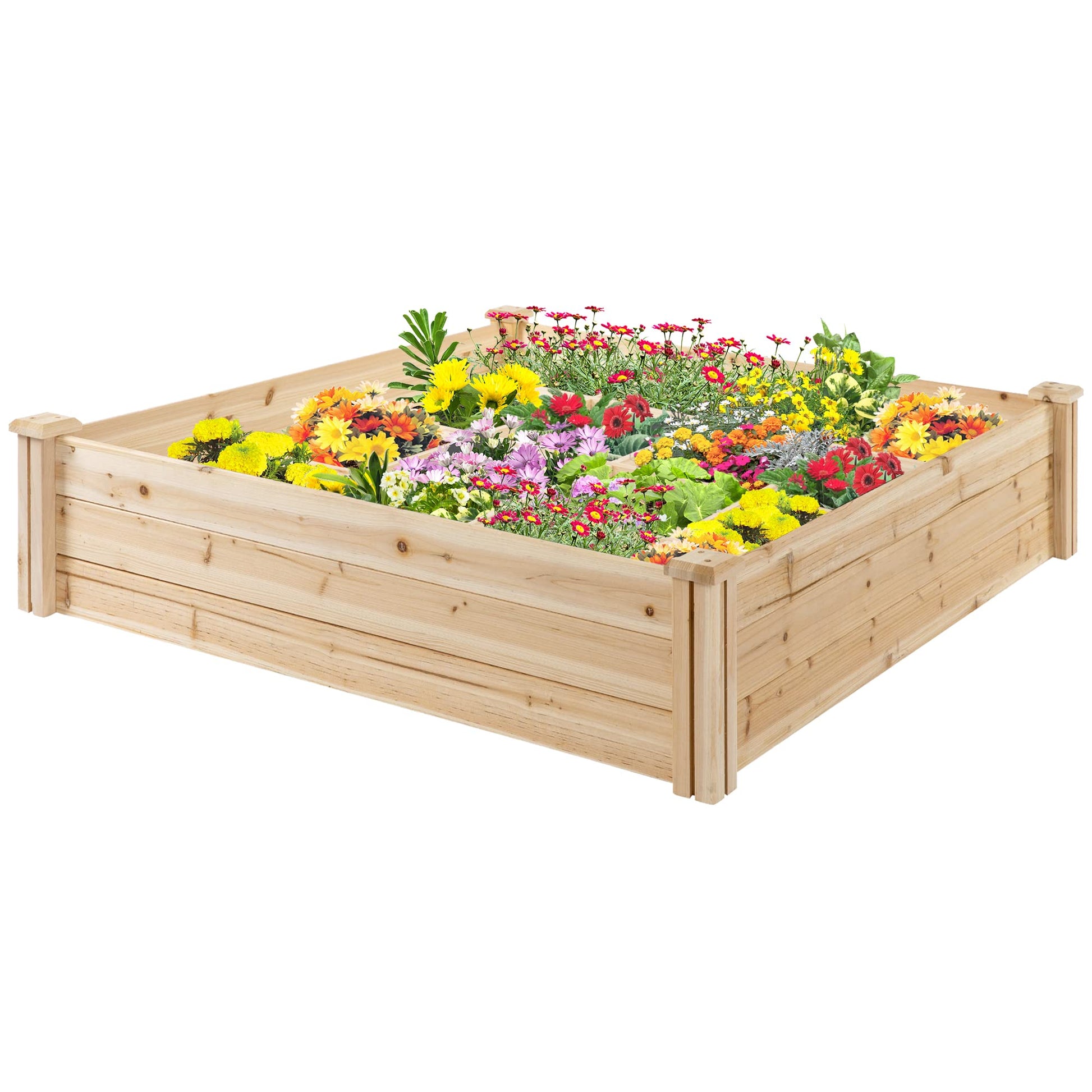 Outsunny Raised Garden Bed Kit, 4' x 4' Outdoor Wooden Planter Box with 9 Growing Grids, for Plants and Herbs - WoodArtSupply