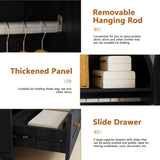 YUCHIATH Arched Armoire Wardrobe Closet with 2 Rattan Doors, Wooden Wardrobe Closet with 2 Drawers, 74.8 "H Bedroom Armoires with Hanging Rod (Black) YUCHIATH