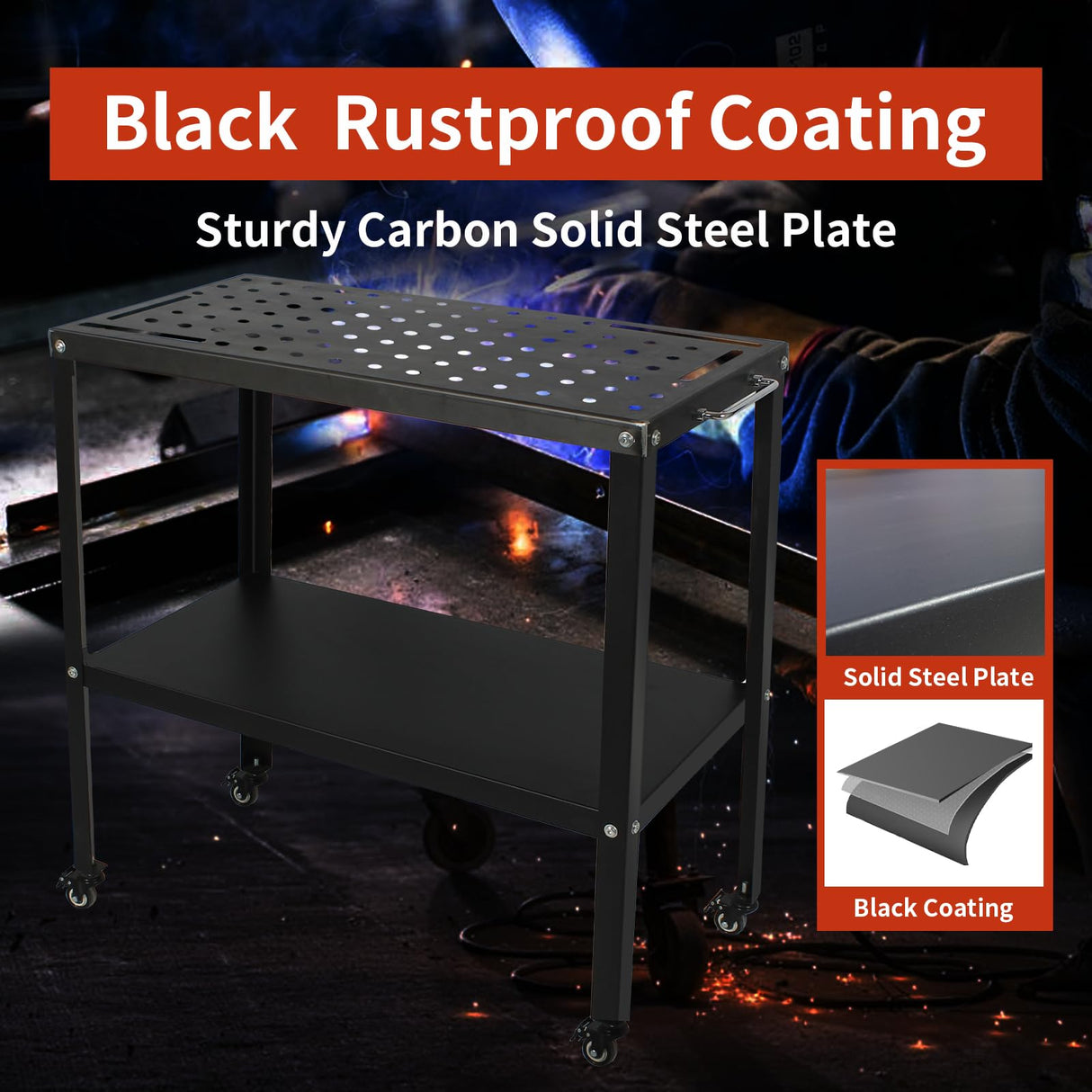 Welding Table Welding Cart 36”×18”, 1200lbs Load Capacity Industrial Workbench with 5/8" Holes Fixture Table with Wheels SGOLAN