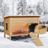 BRIOPAWS Feral-Outdoor-Cat-House-Insulated | Outside-Cat-Shelter for Winter | Weatherproof | Large Wooden Pet House for Multiple Cats | Foldable Ladder | Acrylic Side Window | Brown BRIOPAWS