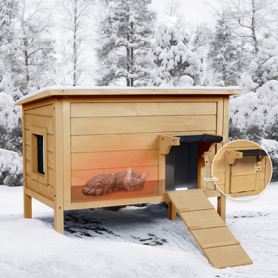 BRIOPAWS Feral-Outdoor-Cat-House-Insulated | Outside-Cat-Shelter for Winter | Weatherproof | Large Wooden Pet House for Multiple Cats | Foldable Ladder | Acrylic Side Window | Brown