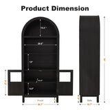 BOMETAO 70" Tall Arched Cabinet, 5-Tier Arch Bookshelf Bookcase with Open & Adjustable Shelves, Glass Door & Metal Handle, Pantry Display Storage Cabinets Cupboard for Kitchen, Living Room, Black BOMETAO