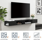 WAMPAT 70 inch Floating TV Stand with RGB Lights, Floating Entertainment Center for TVs up to 75 inch, Floating TV Shelf Wall Mounted with Storage Space for Living Room, Black WAMPAT