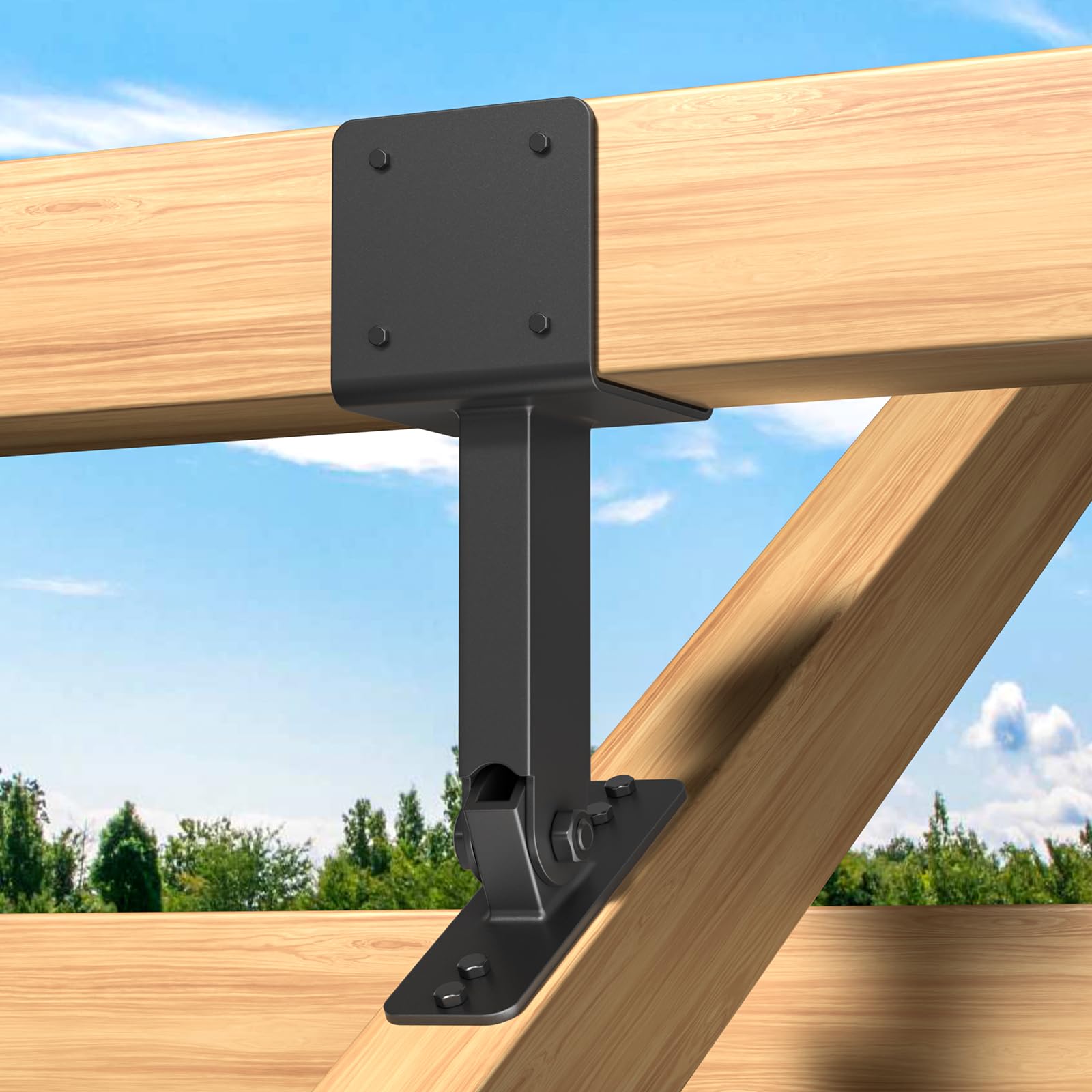 4x4 Heavy Duty Roof Riser Brackets Kit, TROPTOLKY Adjustable Angle Pergola Brackets, Black Metal Roof Riser Beam Bracket for Roof Pergola Gazebo Patio Cover (3 Pack) - WoodArtSupply