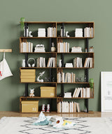 Gadroad 6 Tier Geometric Bookcase,S Shaped Bookshelf, Wood Decorative Storage Shelving, Modern Freestanding Display Shelves, Tall Book Shelf Unit for Living Room Bedroom, Rustic Brown Gadroad