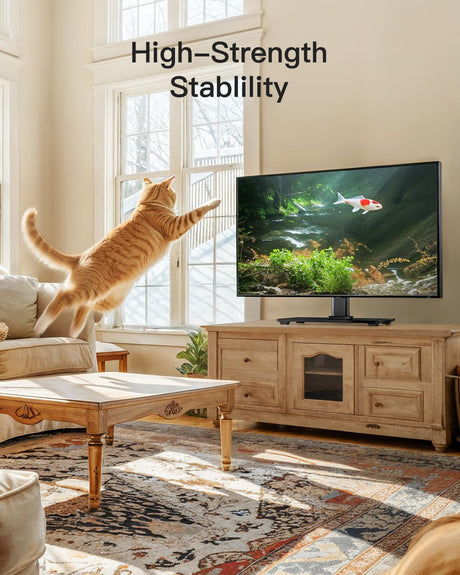 PERLESMITH Universal TV Stand - Table Top TV Stand for 32-60 inch LCD LED TVs - Height Adjustable TV Base Stand with Tempered Glass Base & Wire Management, VESA 400x400mm PSTVS04 PERLESMITH