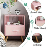 Aenuert Night Stand with Charging Station, Pink Kids Nightstand with Drawer, 2-Tier Nursery Bedside Table with USB Ports and Outlets, End Table for Small Space, Living Room, Bedroom Aenuert