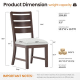 COLAMY Solid Wood Dining Chair Set of 6 with Fabric Upholstered Cushion, Ladder Back Farmhouse Kitchen Chair, Modern Two-Tone Chair for Home and Restaurant, Brown COLAMY