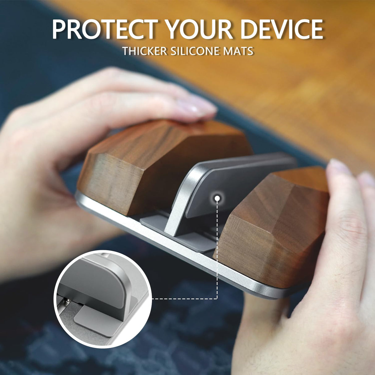 GEVO Dual Laptop Holder Vertical Laptop Stand, Natural Wood, Adjustable Dock, Wooden Laptop Stand,Vertical Laptop Holder for Desk, Widen Dock Fits All MacBook/Surface pro 2 Devices (Black Walnut) GEVO