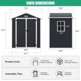 Seizeen 6x4.4ft Outdoor Resin Shed with Floor, All-Weather Plastic Storage Shed with Lockable Doors, Window & Vents, Tool Sheds & Outdoor Storage Clearance for Garden Patio (Dark Gray) Seizeen