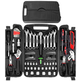 TLGREEN 95 Piece Tool Set, Tool Kit, Mechanics Tool Set, Portable Toolbox with Adjustable Wrench Pliers Socket Bits, with Plastic Toolbox, for House Apartment Garage (Red) TLGREEN