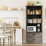 FinerFurnis Kitchen Pantry Storage Cabinet, 65" Tall Food Pantry Cabinet with 3 Storage Shelves and 2 Large Drawers, Farmhouse Kitchen Cupboard for Living Room, Dining Room, Grey FinerFurnis