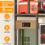 Roxibelt S1 Kitchen Bakers Rack with Power Outlet, Microwave Stand with Storage 5-Tiers, Freestanding Coffee Bar Table with 4 Hooks, Kitchen Storage Shelf 13" D x 22.9" W x 58.3" H, Rustic Brown Roxibelt