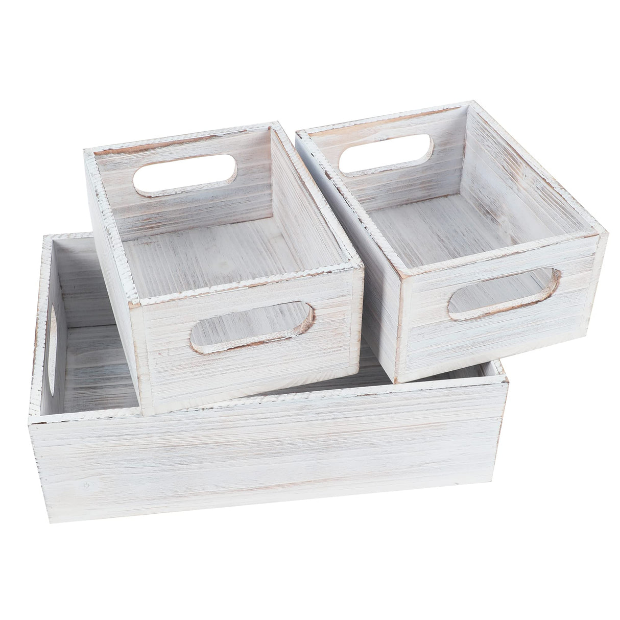 PHOENANCEE Wooden Crate For Storage,Wood Decorative Display Crate Box Set of 3,Rustic Nesting Boxes with Handles,Farmhouse Container Basket Bin Home Decor with Natural Wood Aroma L+M+S PHOENANCEE