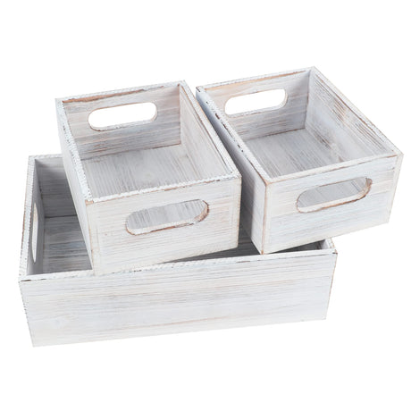 PHOENANCEE Wooden Crate For Storage,Wood Decorative Display Crate Box Set of 3,Rustic Nesting Boxes with Handles,Farmhouse Container Basket Bin Home Decor with Natural Wood Aroma L+M+S PHOENANCEE