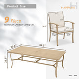 HAPPATIO Aluminum 9 Piece Patio Dining Set - Aluminum Outdoor Dining Set for 8, Patio Dining Table and Chairs Set, Patio Furniture with Table and Chairs (Beige) HAPPATIO