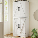 BREEZEHEAT 72" Tall Kitchen Pantry Cabinet, White Freestanding Farmhouse Pantry Storage Cabinet with 180° Swivel Doors, Adjustable Shelves & Drawer, Hutch Cabinet for Kitchen, Dining Room or Bathroom BREEZEHEAT