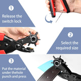 Leather Hole Punch, Belt Hole Puncher for Leather, Revolving Punch Plier Kit, Leathers Puncher Plier for Belts, Watches, Handbags, Punch Tool Diameter: 4.5/4 /3.5/3/2.5/2mm. WDDBHSKN