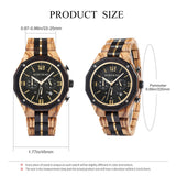 BOBO BIRD Men's Wooden Watch Sport Fashion Wristwatch Casual Chronograph Quartz Watches Men's Wood Stainless Steel Strap Watch with Date Display (Black) BOBO BIRD