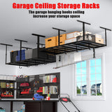 4x8 Overhead Garage Storage Rack with 4 Extra Hooks – Adjustable Heavy-Duty Garage Ceiling Storage Racks (22"-40"), Holds 600 lbs, 22 lbs per Hook, Steel Hanging Organizer for Tools, Bins & Bikes Keelian