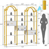 Nosepen 83.5" Tall Arched Bookshelf with 3 Drawers and 13 Storage Shelves, Industrial Open Book Shelf with Display Shelves, Large Etagere Bookshelf, Triple Wide Book Case for Home & Office, Gold Nosepen