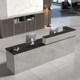 Nuipesn L Shape Reception Desk with Counter, Modern Front Desk Reception Counter with Keyboard Tray, Lockable Drawer and Storage Shelves for Office, Retail, Salon (Gray+Black/Left, 79" L*24" W*39" H) Nuipesn