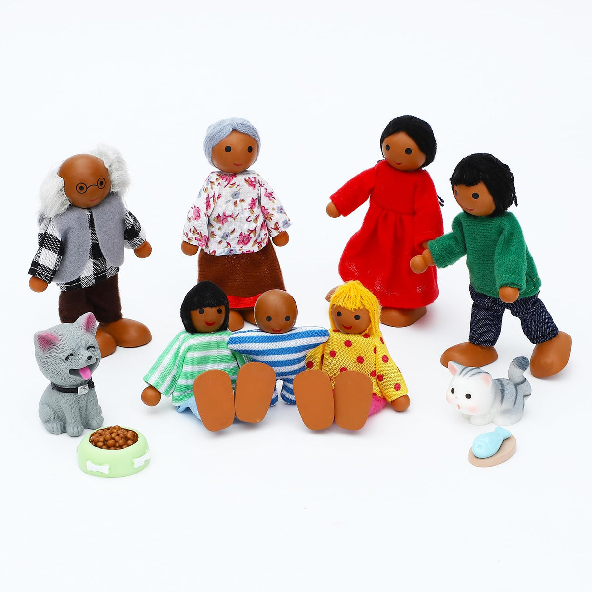 ONEST 20 Pieces Wooden Dollhouse Family Set Mini People Figures Dog Cat Sets Dollhouse Dolls Wooden Doll Family Pretend Play Figures Accessories for Pretend Dollhouse Toy ONEST