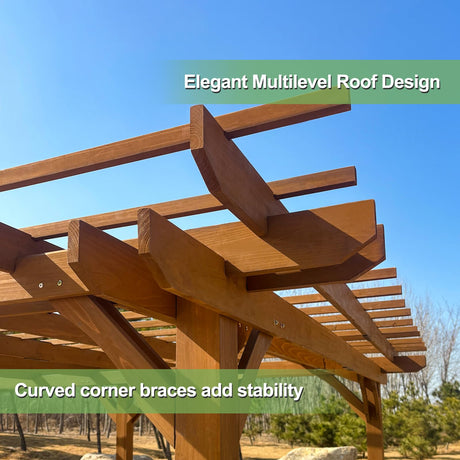 Outdoor Pergola 10x12 FT Wooden Pergola Gazebo - 100% Sturdy Solid Wood Outdoor Gazebo for Backyard, Patio, Deck, Lawn Backyard Pergola Waterproof & Windproof Outdoor Garden Shelter for Year-Round Use RocVanc
