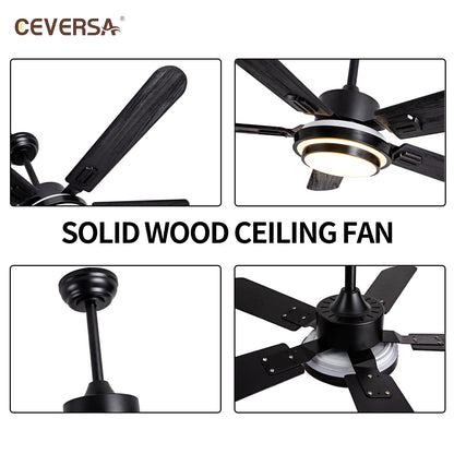 Ceversa 52 Inch Black Ceiling Fans with Lights Remote Control, 5 Blades Thin Solid Wood Ceiling Fans for Bedroom,Living Room,Dining Room,Patio,Farmhouse