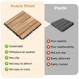 Rovibek 10PCS Deck Tiles, 12" x 12" Interlocking Deck Tiles Outdoor Waterproof, Acacia Wood Outdoor Deck Tiles All Weather for Balcony Poolside Backyard Outdoor Patio Flooring, Striped Yellow Rovibek