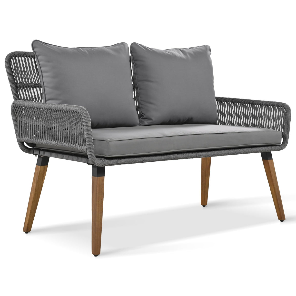 LUMISOL 6-Piece Grey Patio Furniture Set with Acacia Wood Cool Bar Table and Rope Seating LUMISOL