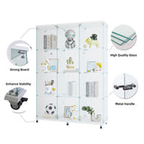 Fulocseny 66'' Glass Display Cabinet 4-Shelf with 2 Door Clear, Modern Extra Large Curio Cabinet Case Collection Display with Wheels, Floor Standing Bookshelf for Living Room Home Office (White) Fulocseny