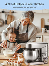 Stand Mixer FOHERE, 5.8 QT Stainless Steel Mixer with Dough Hook, Mixing Beater, Wire Whip, Dishwasher-safe, 6+P Speeds Tilt-Head Kitchen Dough Mixers for Cake, Electric Home Cooking Kitchen Mixer FOHERE
