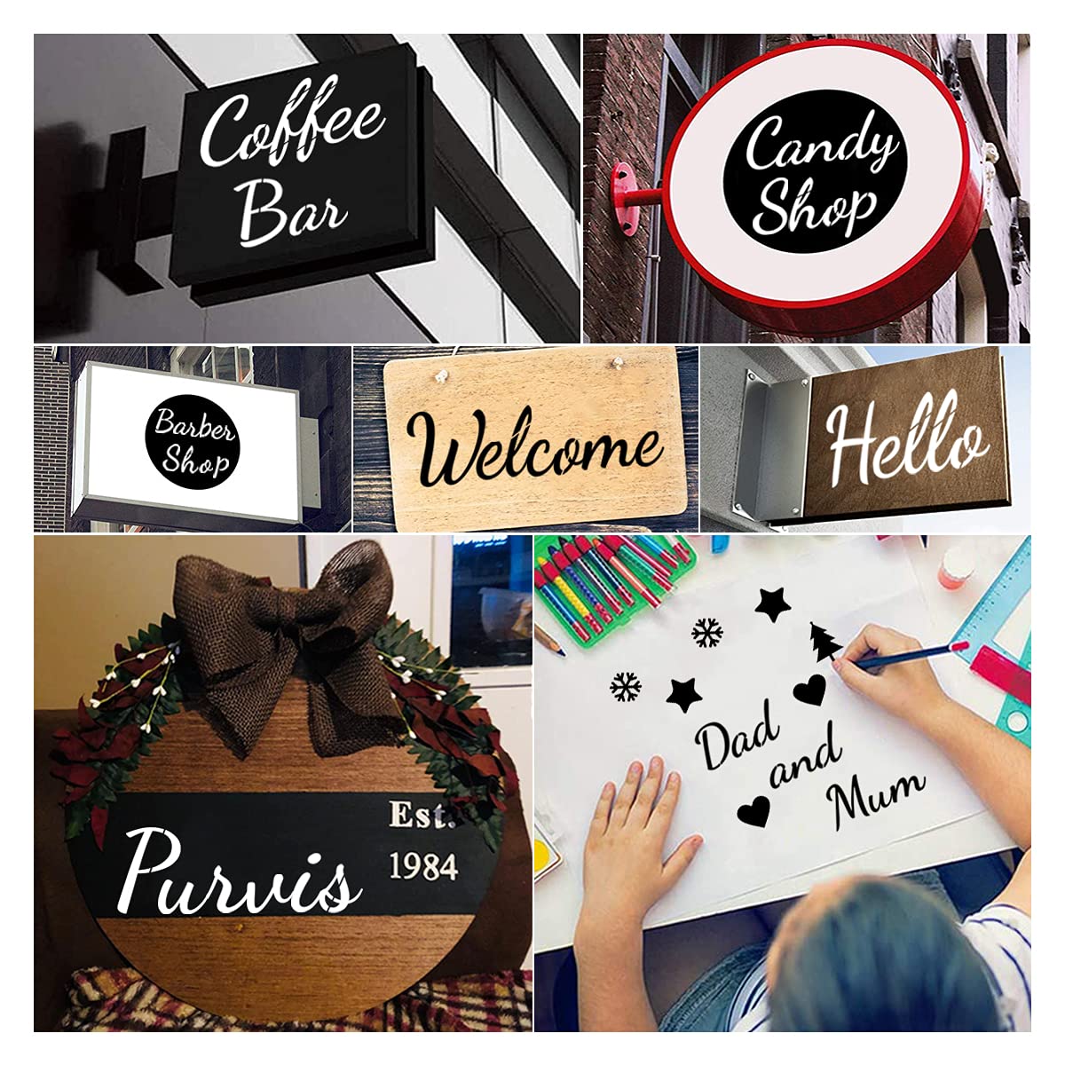 Large Letter Stencils for Painting on Wood - 44 Pack Alphabet Letter Number Stencil Templates with Signs, Reusable Plastic Stencils in 3 Fonts and 284 Designs for Chalkboard Fabric Wood Signs XANGEY