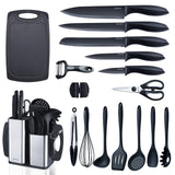RAXCO Kitchen Utensils Set for Cooking-7 Cooking Utensils,6 Knife set Black,5 Utensil Sets,utensilios de cocina(18-in-1) RAXCO