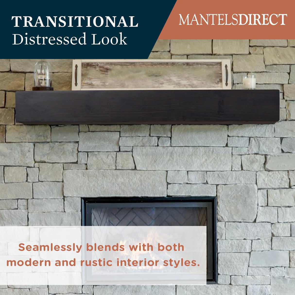 MANTELSDIRECT Dakota 72 Inch Pine Wood Floating Fireplace Mantel Shelf - Coffee Bean Brown | 9" Depth - Beautiful Wooden Rustic Mantel for Fireplaces, Living Rooms, Electric Fireplaces, and Below TVs MANTELSDIRECT