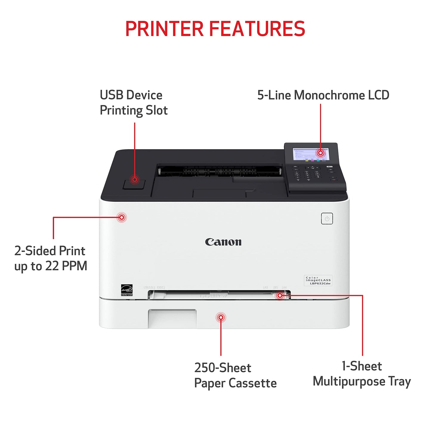 Canon Color imageCLASS LBP632Cdw Wireless Mobile Ready Laser Printer, 22ppm,White