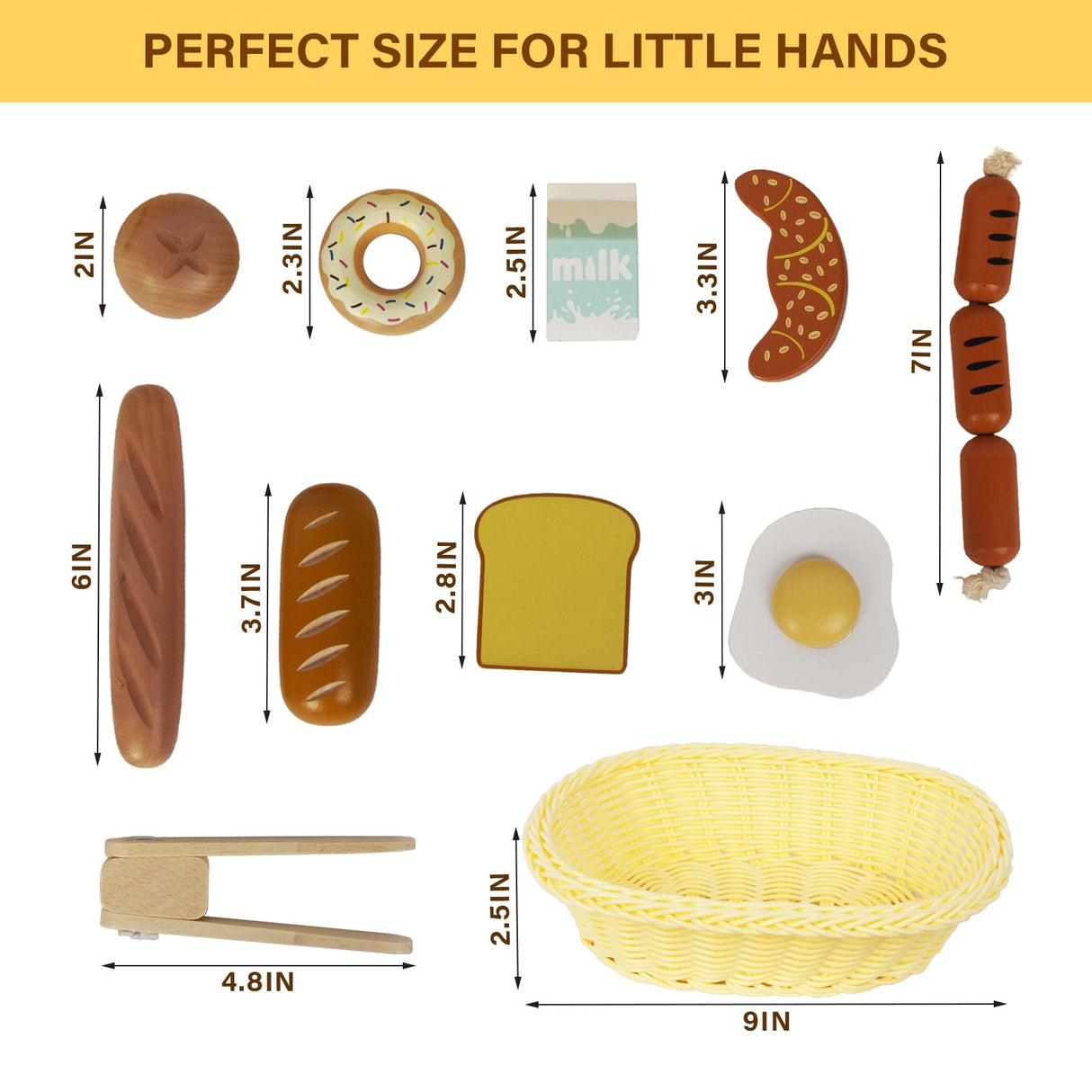 WOODENFUN Wooden Breakfast Toy Food Playset,Kids Pretend Play Food Kitchen Accessories with Storage Basket,Toddlers Fake Food Gift for Boys and Girls 2 Years Old Up WOODENFUN