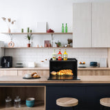 DECOCIAGA Bread Box for Kitchen Countertop, Large Capacity Bread Storage Container for Homemade Bread, Wooden Bread Holder Bread Bin for Kitchen Counter Corner, Cabinet, Pantry, Cupboard (Black) DECOCIAGA